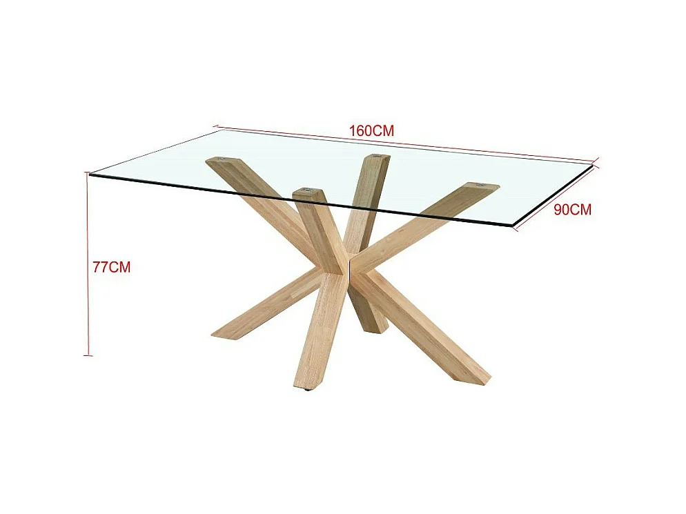 Tavolo da pranzo Beia in vetro temperato con gambe in legno 160x90x77H – Eleganza e Stile
