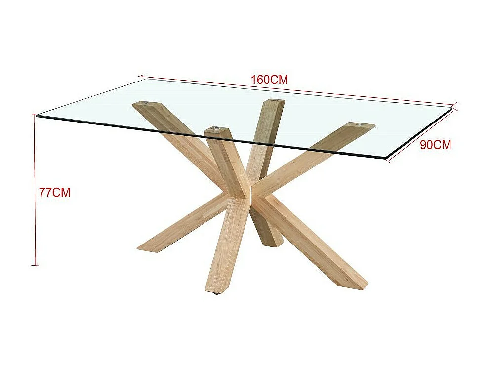 Tavolo Beia in vetro temperato con gambe in legno 160x90x77H