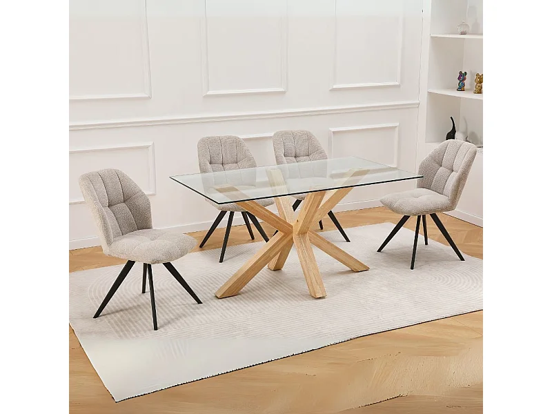 Tavolo Beia in vetro temperato con gambe in legno 160x90x77H