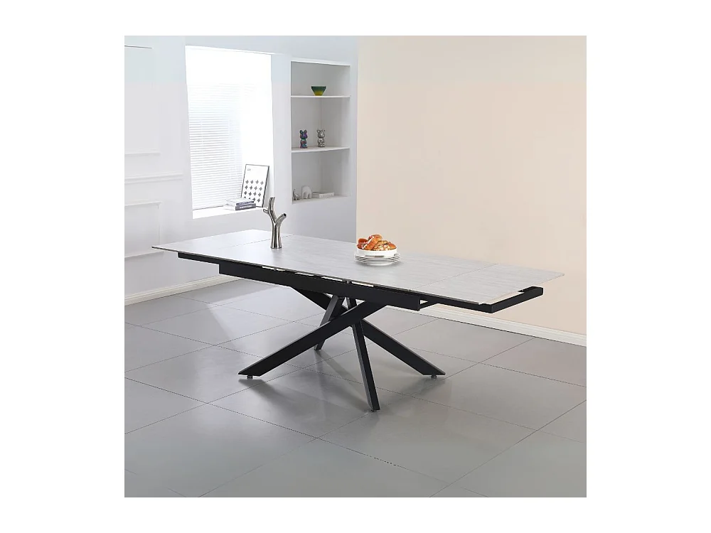 Tavolo allungabile Trivia con piano in ceramica larice beige e gambe in metallo nero 160x90x75.5H