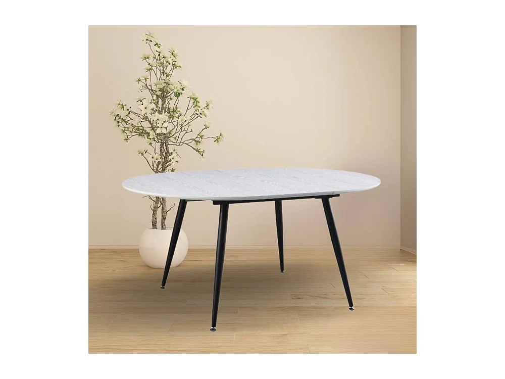 Tavolo rotondo allungabile bianco con gambe nere Cordelia 120x120x75