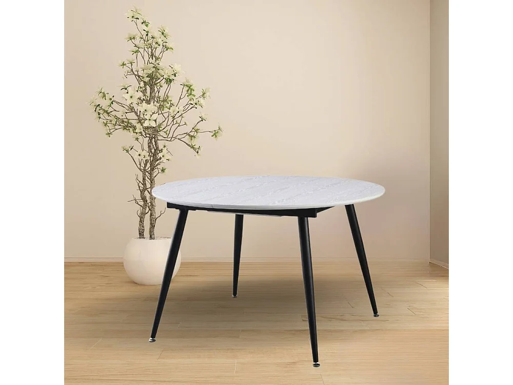 Tavolo rotondo allungabile Cordelia bianco con gambe nere 120x120x75