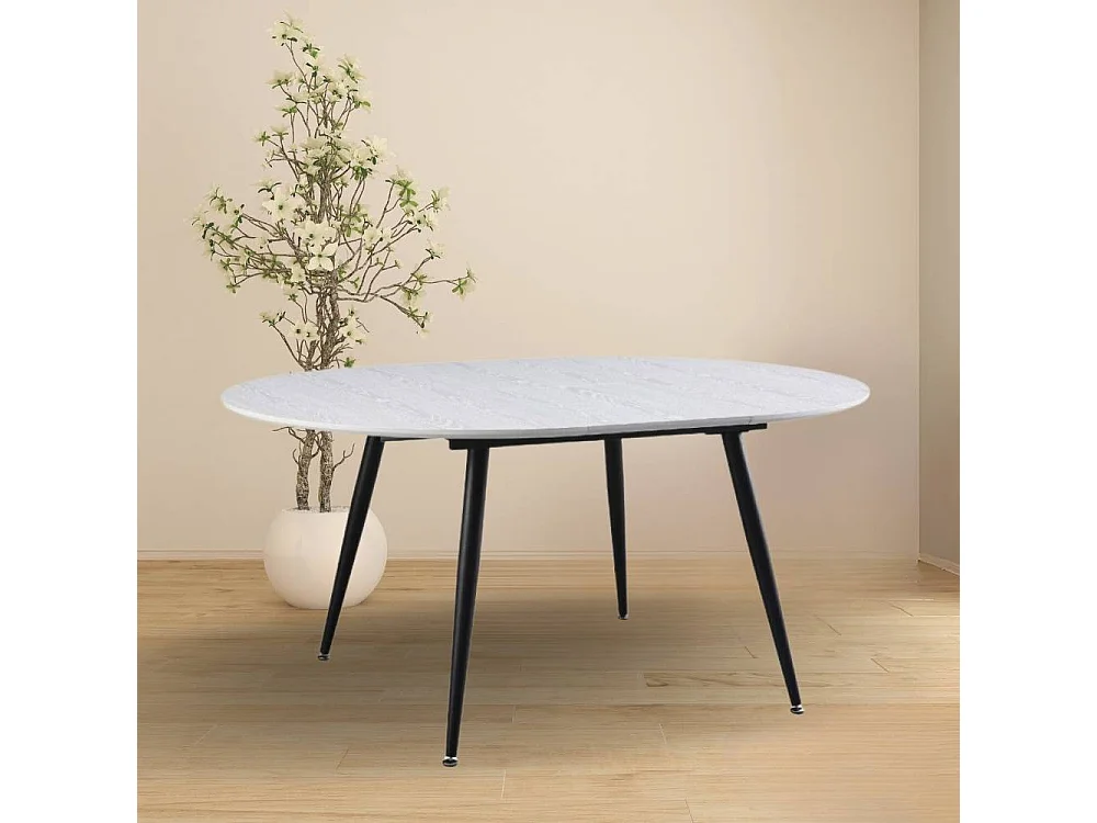 Tavolo rotondo allungabile Cordelia bianco con gambe nere 120x120x75