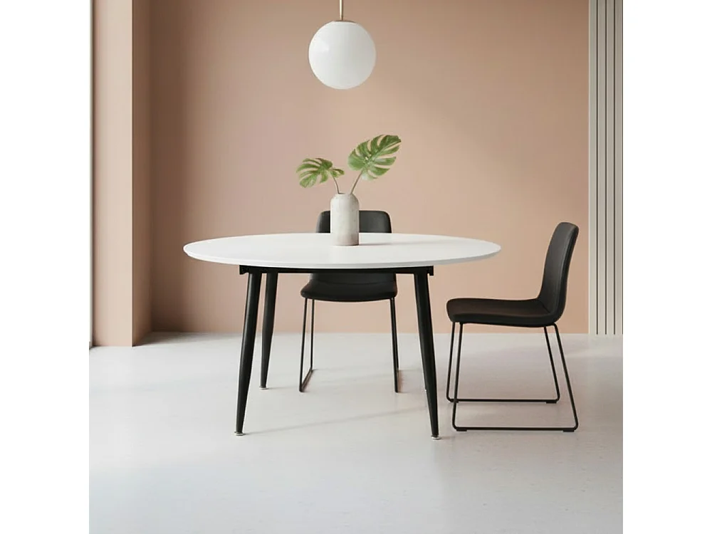 Tavolo rotondo allungabile Cordelia bianco con gambe nere 120x120x75