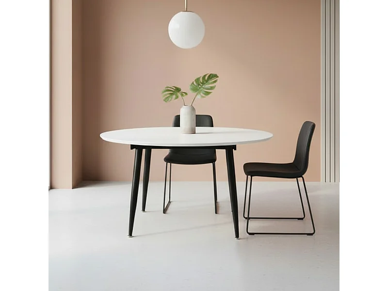 Tavolo rotondo allungabile Cordelia bianco con gambe nere 120x120x75