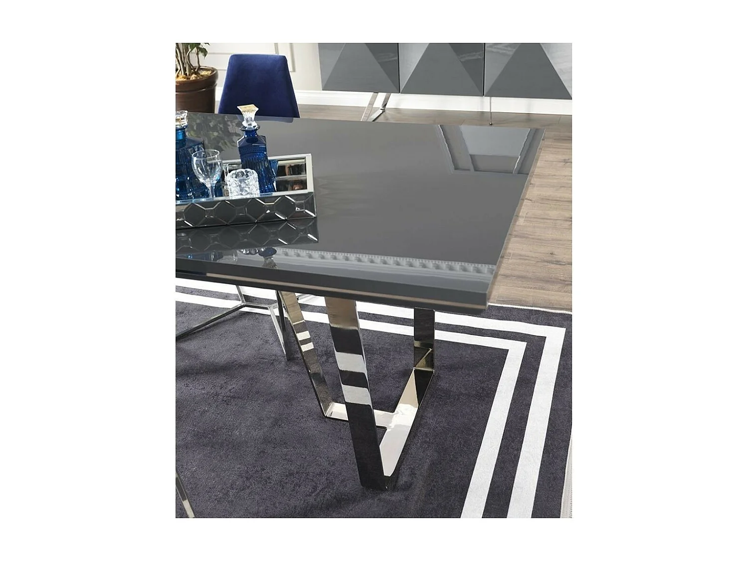 Tavolo Enzio 185x95x78h colore grigio laccato lucido