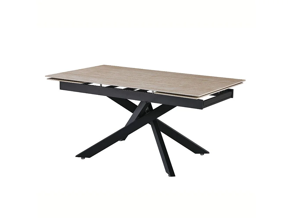 Tavolo allungabile Trivia con piano in ceramica effetto marmo Travertino e gambe in metallo nero 160x90x75.5H