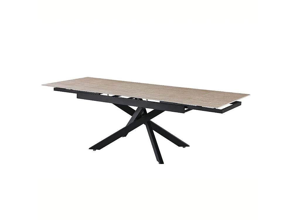 Tavolo allungabile Trivia con piano in ceramica effetto marmo Travertino e gambe in metallo nero 160x90x75.5H