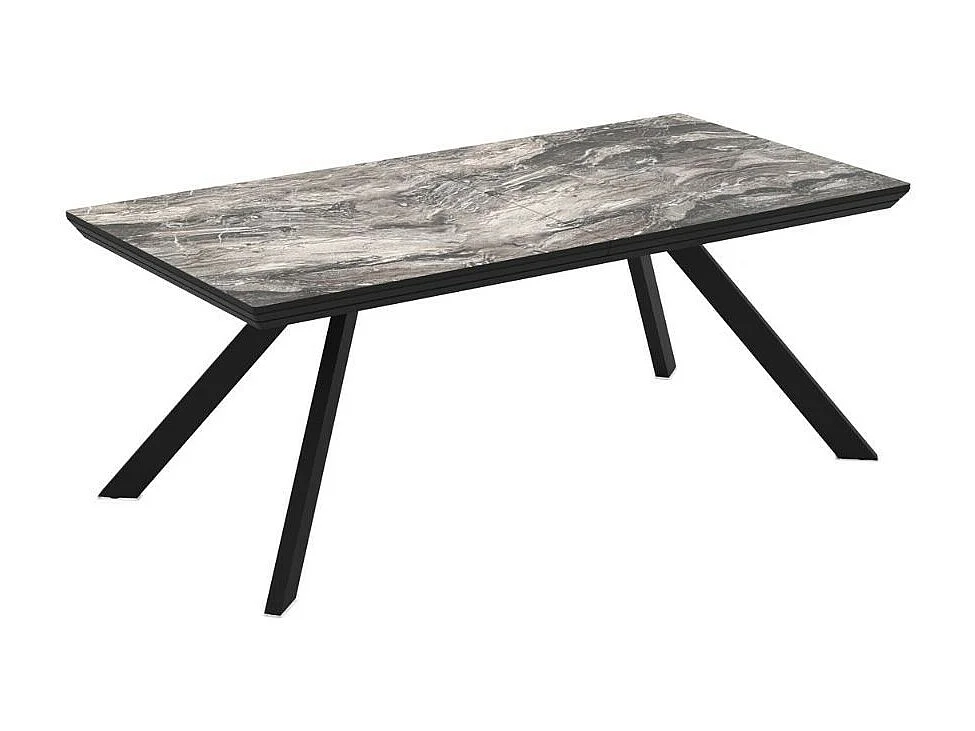 Tavolo allungabile piano effetto marmo nero arabesque lucido e gambe in metallo Corin 200x100x77H