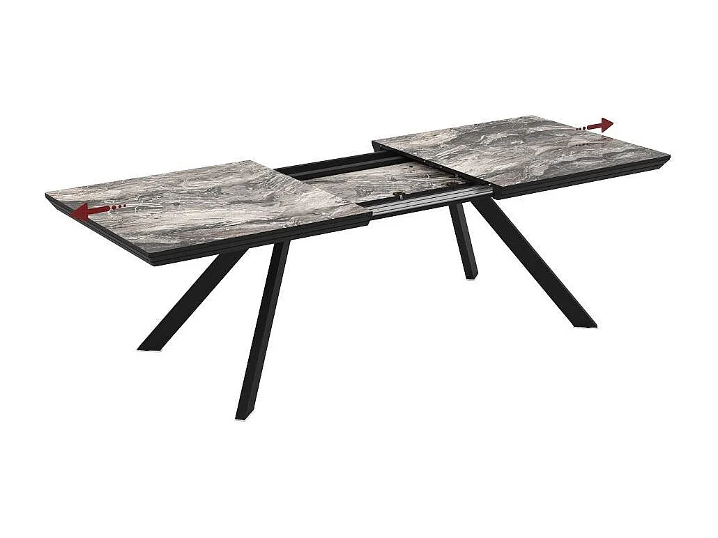 Tavolo allungabile piano effetto marmo nero arabesque lucido e gambe in metallo Corin 200x100x77H