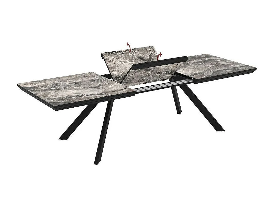 Tavolo allungabile piano effetto marmo nero arabesque lucido e gambe in metallo Corin 200x100x77H