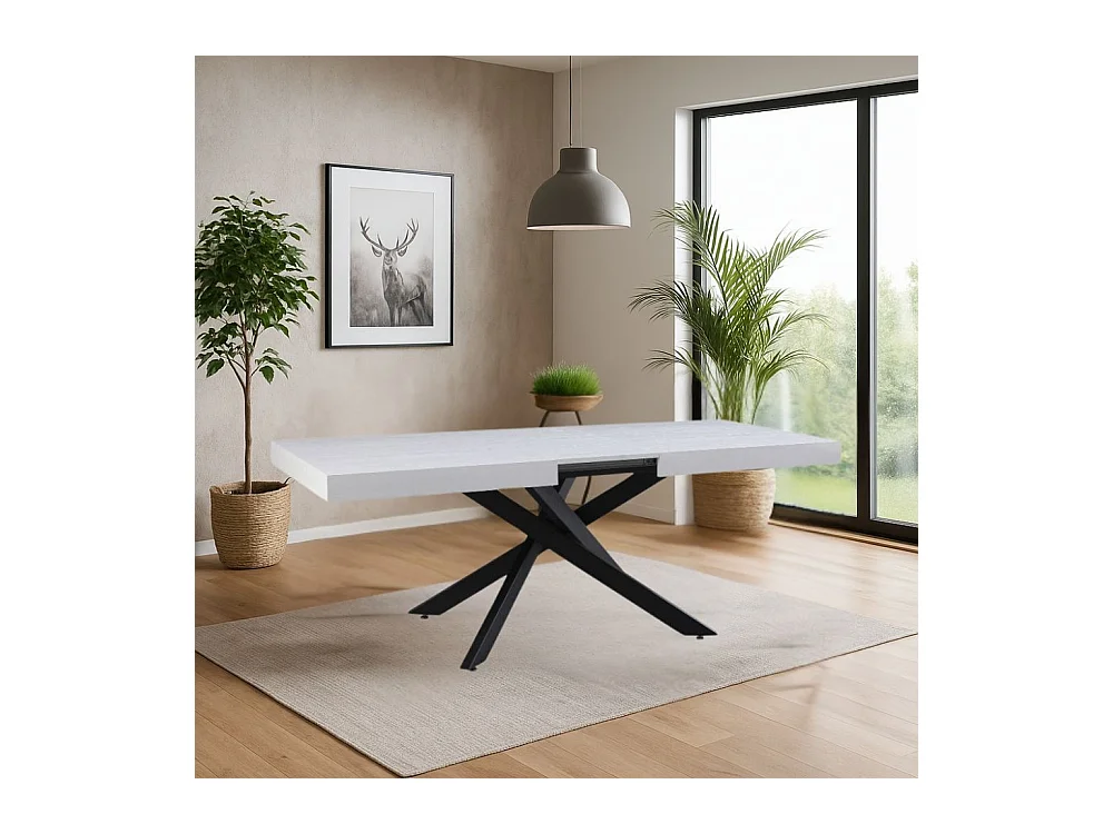 Tavolo rettangolare allungabile piano bianco e base nera Belinda 160x90x75
