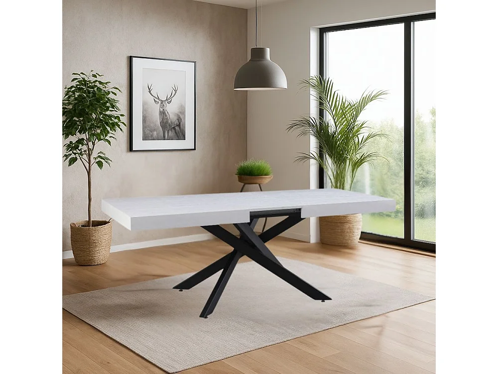 Tavolo rettangolare allungabile Belinda piano bianco e base nera 160x90x75