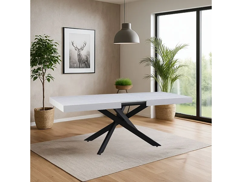 Tavolo rettangolare allungabile Belinda piano bianco e base nera 160x90x75