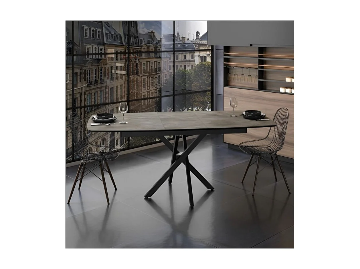 Tavolo allungabile piano effetto marmo ardesia opaco e gambe in metallo nero Filis 145x90x76H