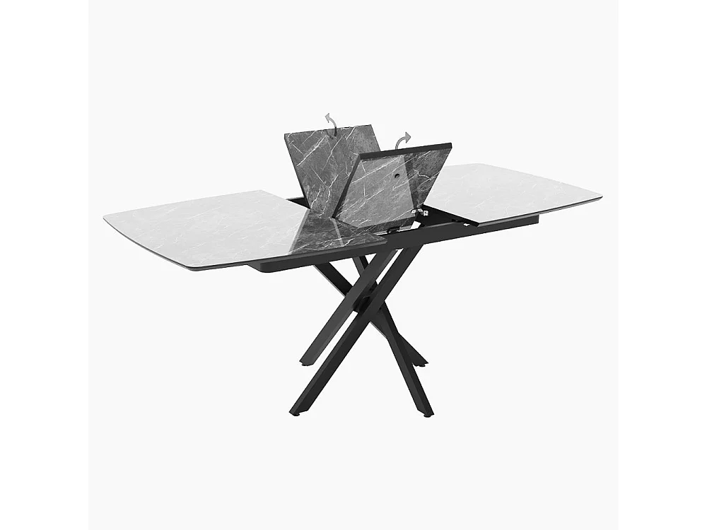 Tavolo allungabile piano effetto marmo ardesia opaco e gambe in metallo nero Filis 145x90x76H