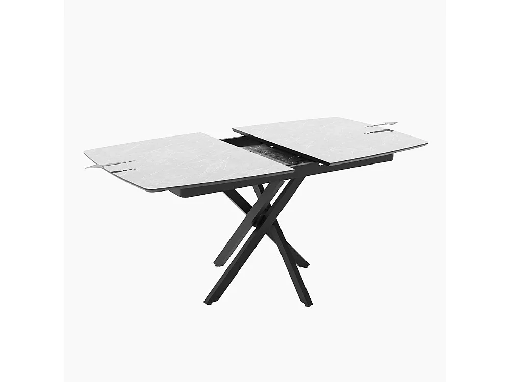 Tavolo allungabile piano effetto marmo ardesia opaco e gambe in metallo nero Filis 145x90x76H