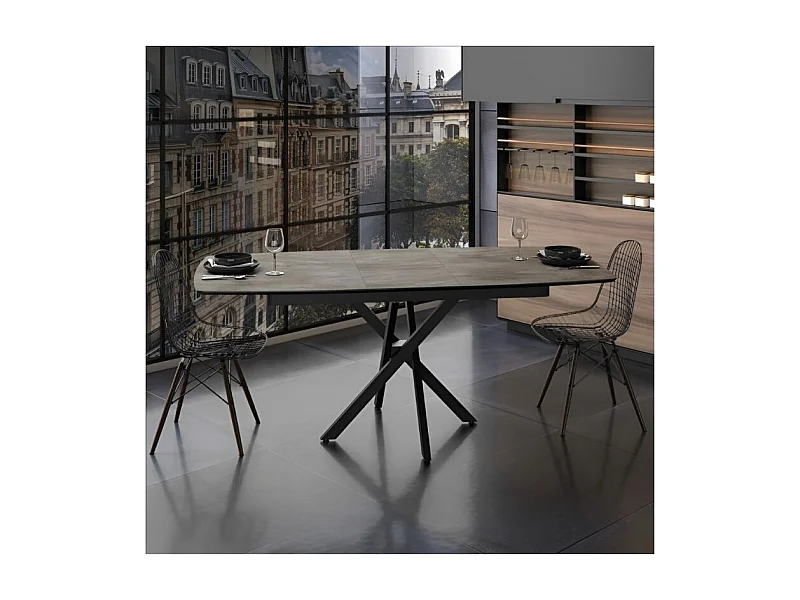 Tavolo allungabile piano effetto marmo ardesia opaco e gambe in metallo nero Filis 145x90x76H