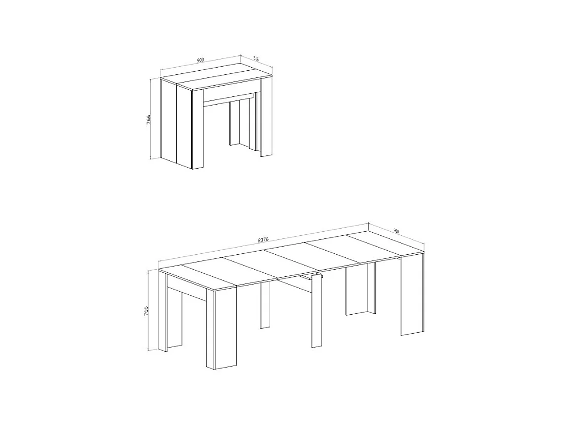 Consolle allungabile Luka 90x51,6x76,6H cm colore bianco