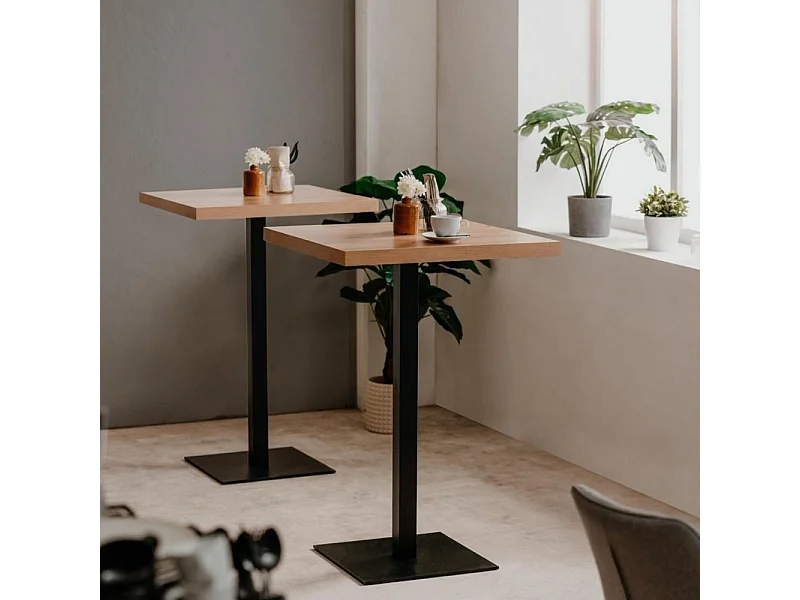 Tavolo alto Quadrato 70x70x105 h cm piano rovere e base nera