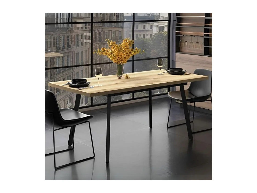 Tavolo allungabile piano colore rovere e gambe in metallo nero Lini 138x85x76h