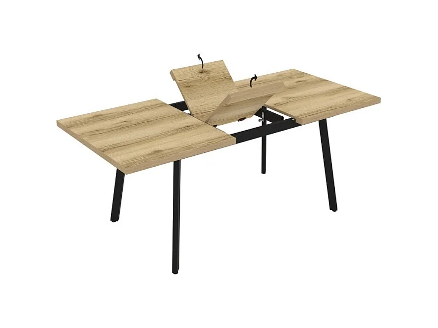 Tavolo allungabile piano colore rovere e gambe in metallo nero Lini 138x85x76h