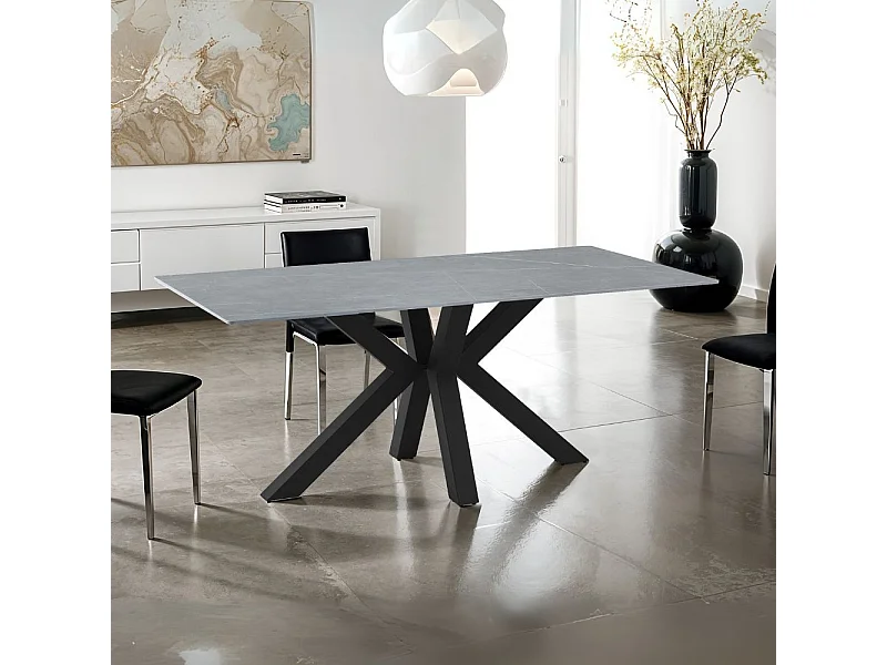 Tavolo Germany piano ceramica effetto marmo grigio opaco 180x90 cm.