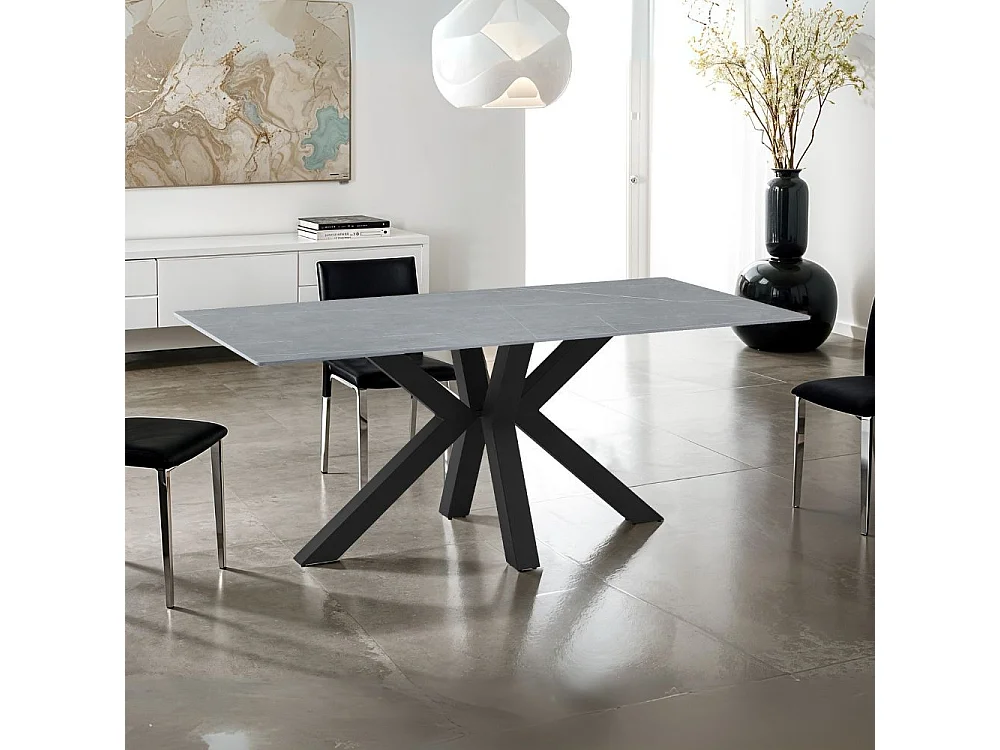 Tavolo Germany piano ceramica effetto marmo grigio opaco 180x90 cm.