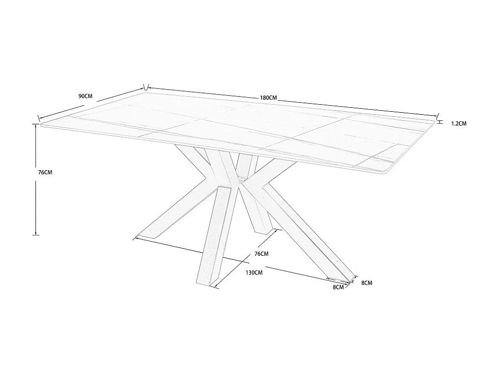 Tavolo Germany piano ceramica effetto marmo grigio opaco 180x90 cm.