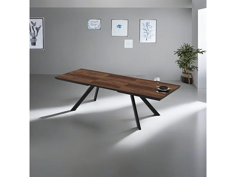 Tavolo allungabile Corin piano colore noce e gambe in metallo 200x100x77H