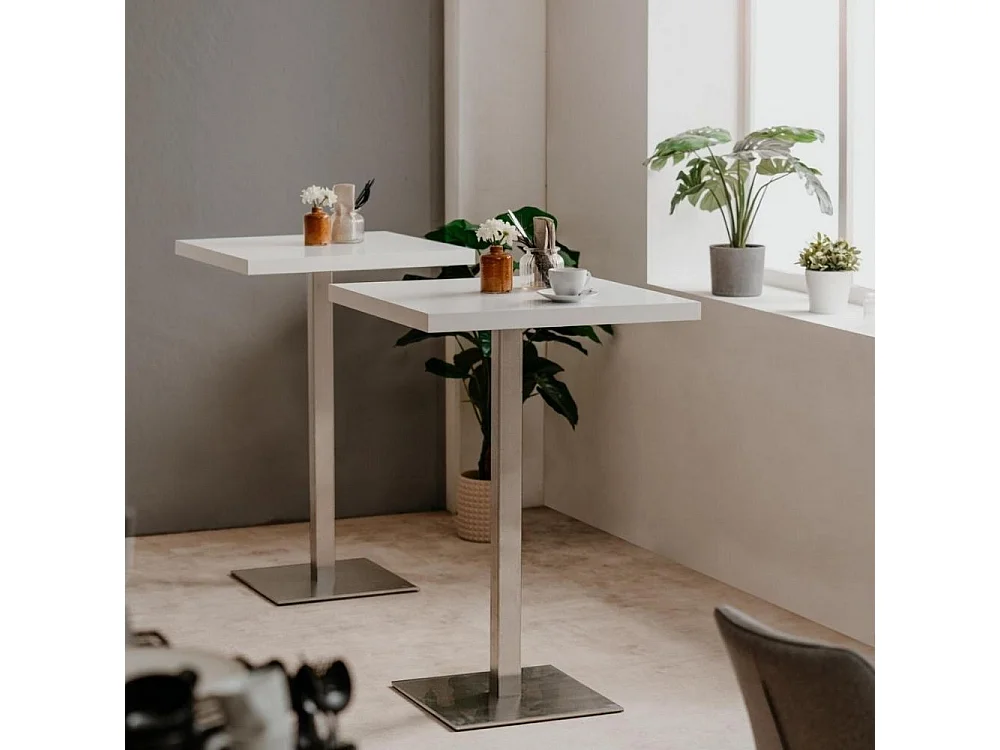 Tavolo alto Quadrato 70x70x105h cm piano bianco e base cromo