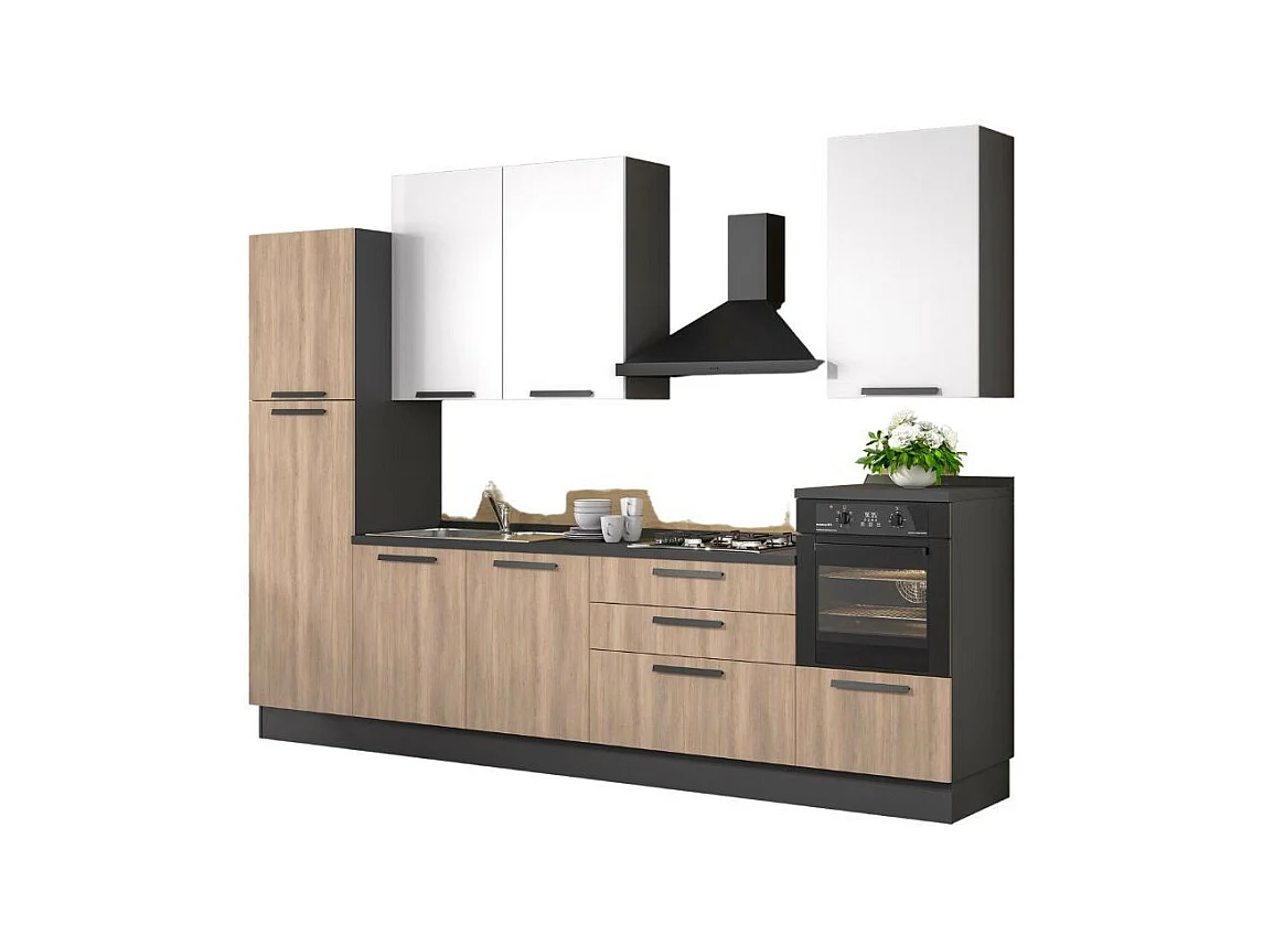 Cucina lineare moderna elettrodomestici inclusi Sinki 330 rovere gordon e bianco