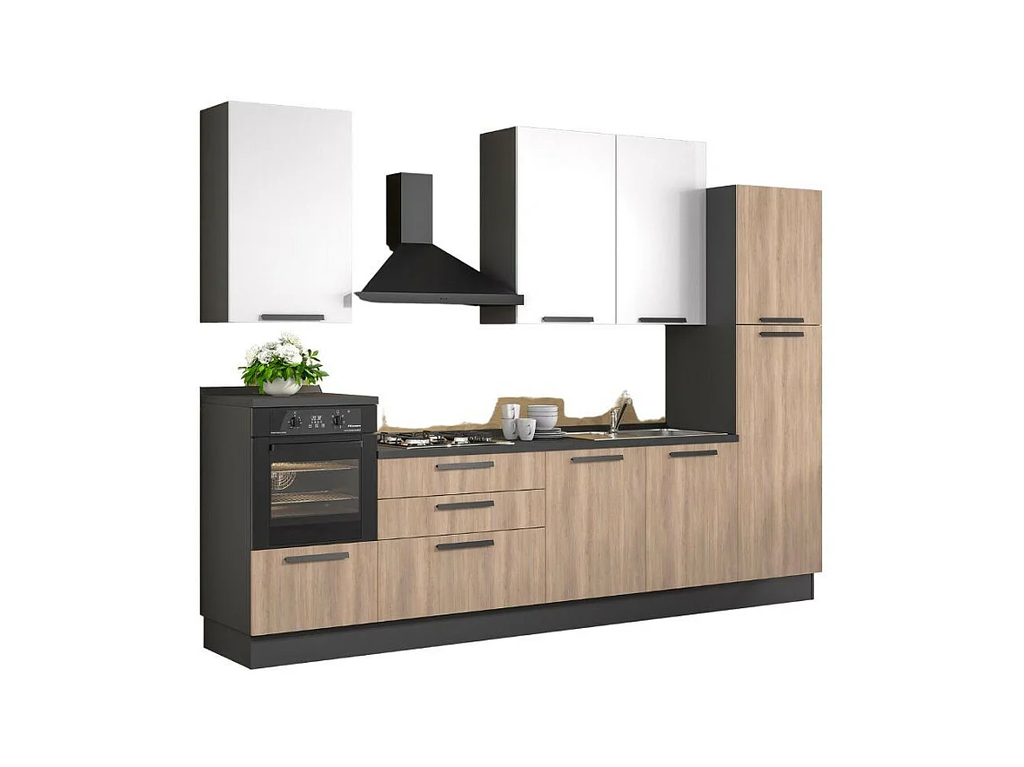 Cucina lineare moderna elettrodomestici inclusi Sinki 330 rovere gordon e bianco