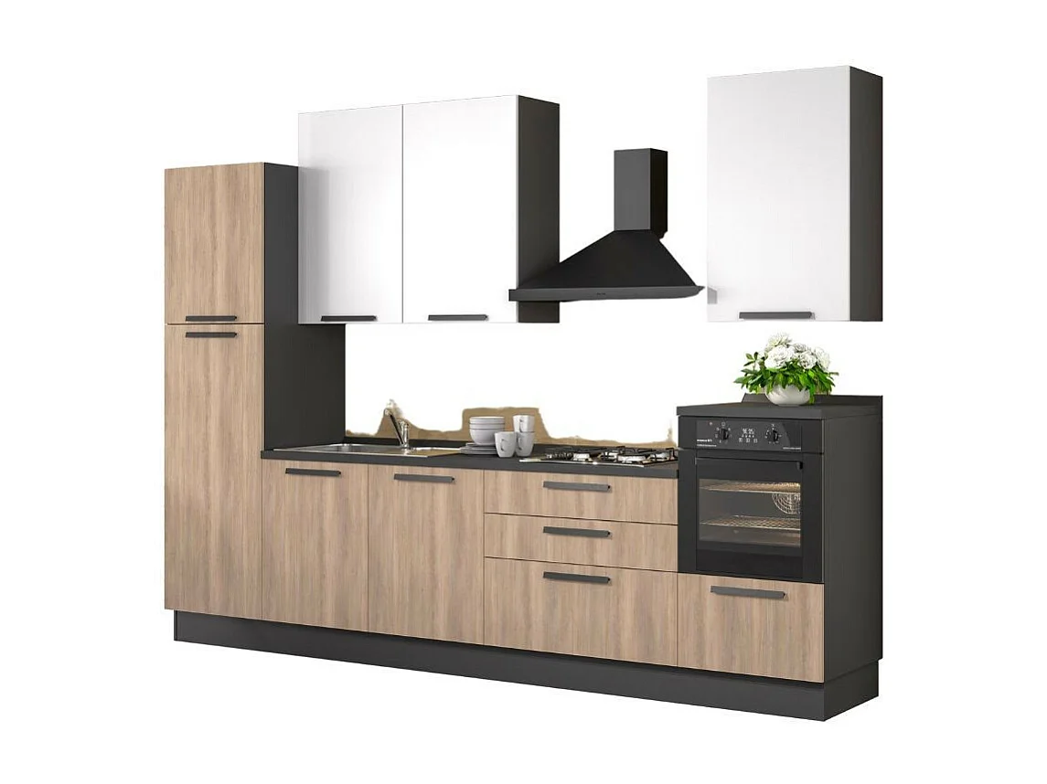 Cucina lineare moderna elettrodomestici inclusi Sinki 330 rovere gordon e bianco