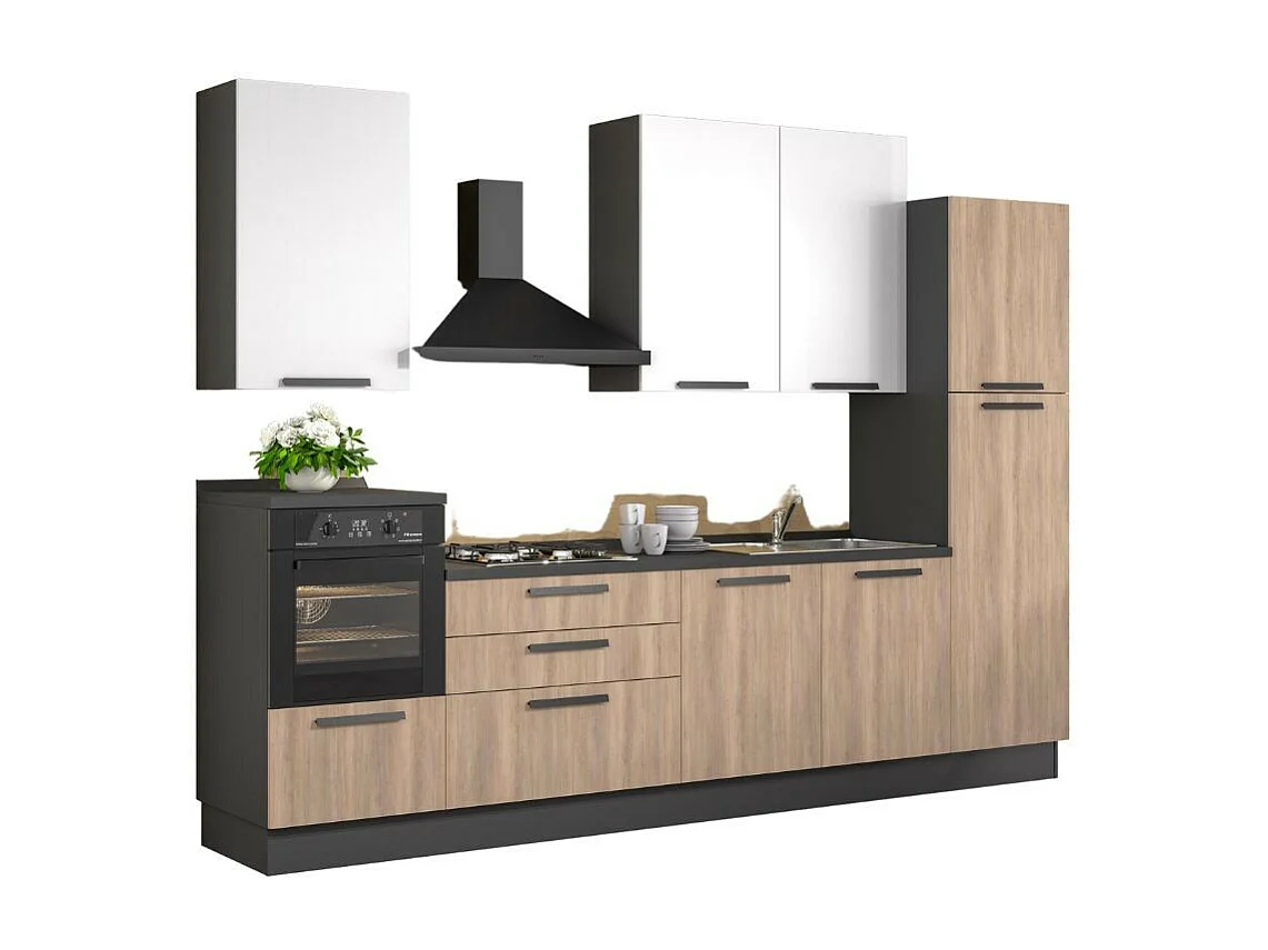 Cucina lineare moderna elettrodomestici inclusi Sinki 330 rovere gordon e bianco