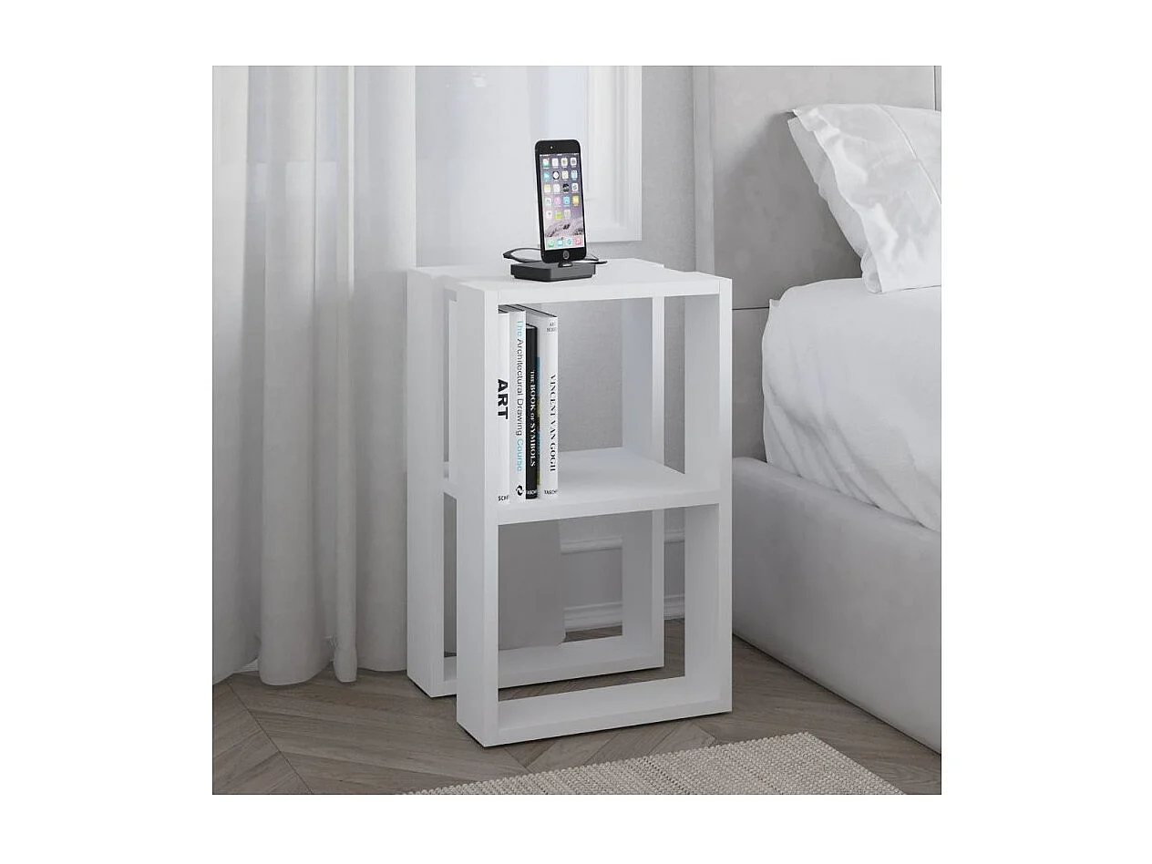 Comodino due ripiani Lonie 34x30x55h colore bianco