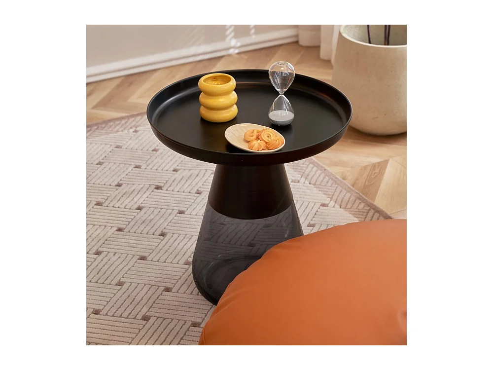 Tavolino rotondo da salotto base vetro fumè e piano verniciato nero Tiglio 60x60x43H