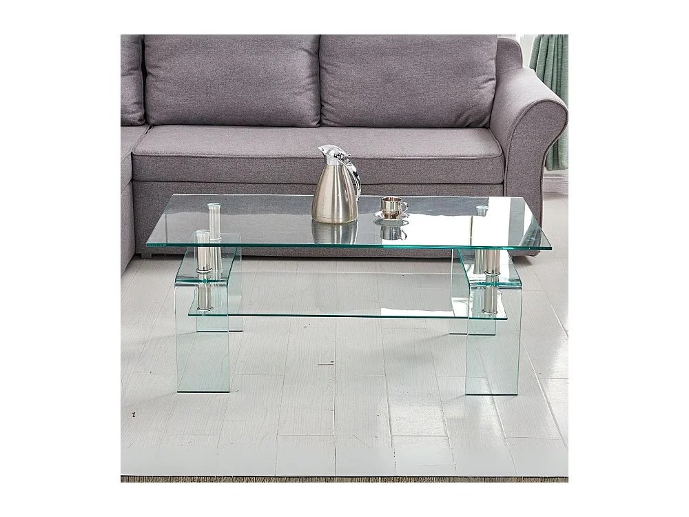 Tavolino in vetro temperato con doppio ripiano Gelso 100x55x44H