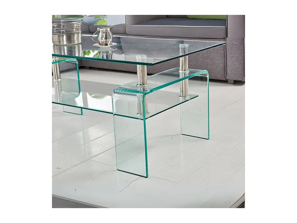 Tavolino in vetro temperato con doppio ripiano Gelso 100x55x44H