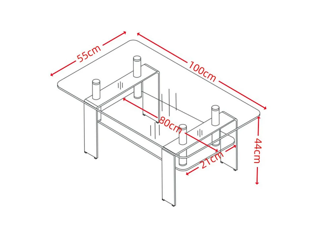 Tavolino in vetro temperato con doppio ripiano Gelso 100x55x44H