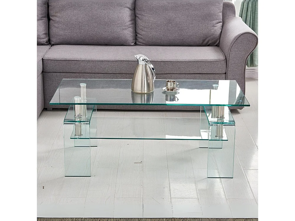 Tavolino in vetro temperato con doppio ripiano Gelso 100x55x44H