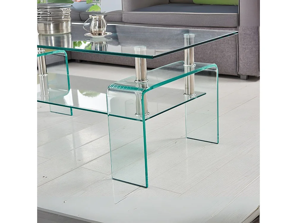 Tavolino in vetro temperato con doppio ripiano Gelso 100x55x44H