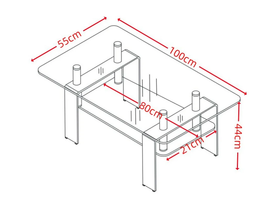 Tavolino in vetro temperato con doppio ripiano Gelso 100x55x44H