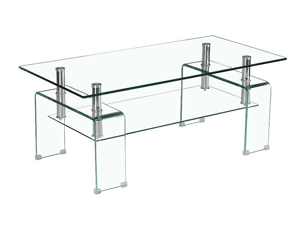 Tavolino in vetro temperato con doppio ripiano Gelso 100x55x44H