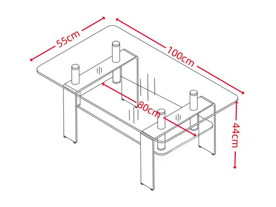 Tavolino in vetro temperato con doppio ripiano Gelso 100x55x44H