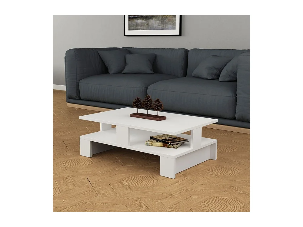 Tavolo da salotto bianco doppio ripiano Mansu