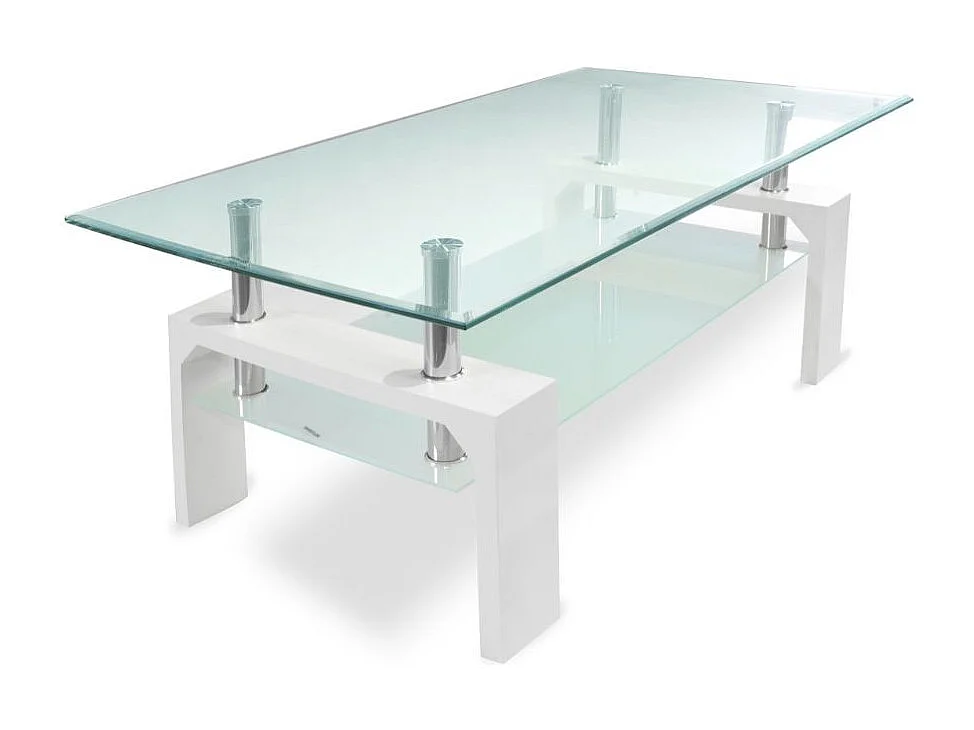 Tavolino bianco con due ripiani in vetro Titania 110x60x44h