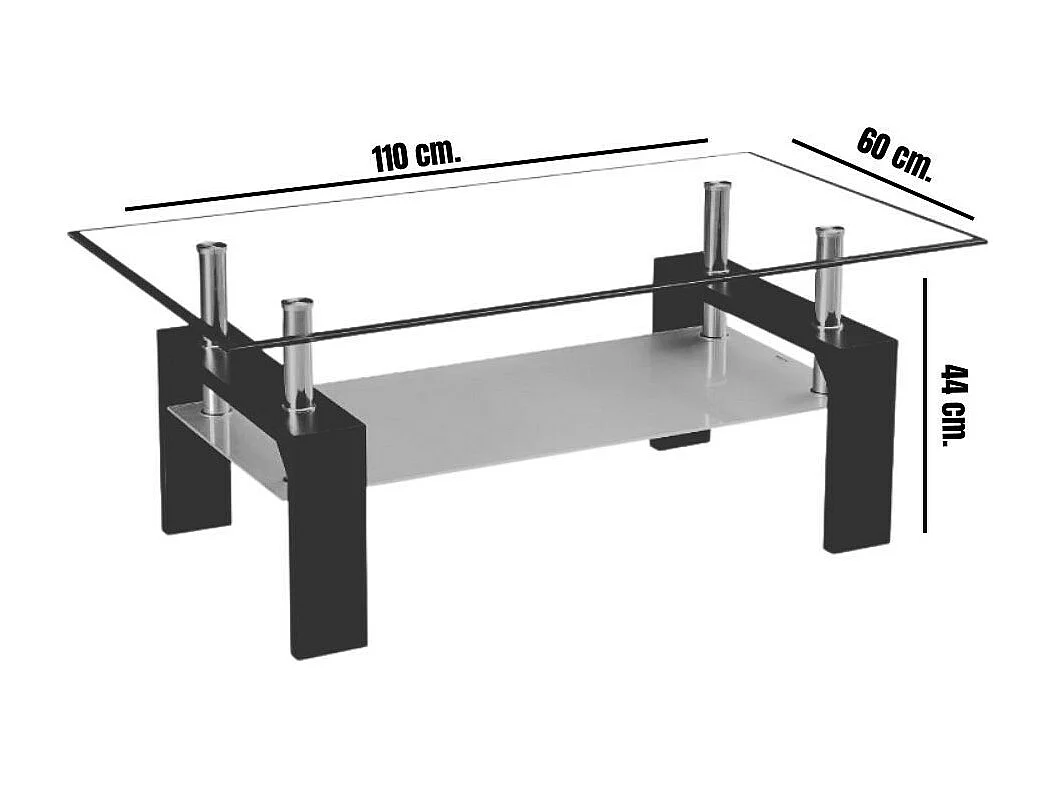 Tavolino bianco con due ripiani in vetro Titania 110x60x44h