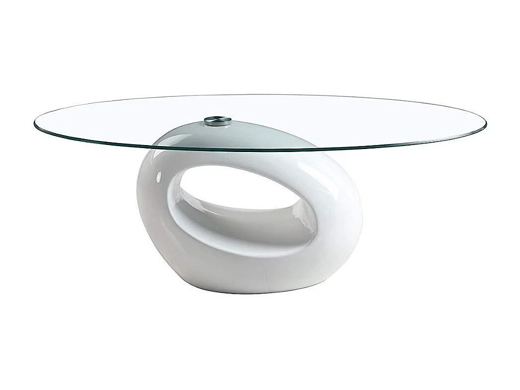 Tavolino da salotto con piano in vetro ovale e struttura bianco lucido 115x65x40 Miranda