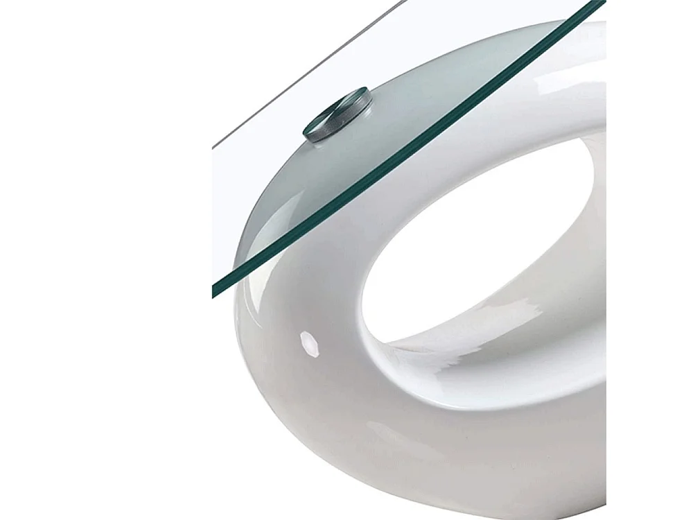 Tavolino da salotto con piano in vetro ovale e struttura bianco lucido 115x65x40 Miranda
